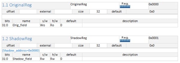 shadow registers in IDesignSpec Word